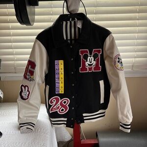 Disney Black and White Mickey  Mouse Letterman Jacket xs